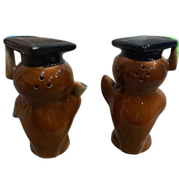 Vintage 1956 Leo Afton Ceramic Graduate Wise Owl Bird Salt Pepper Shaker Set - Picture 2 of 6